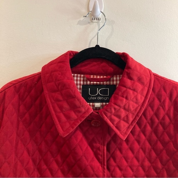 UTEX DESIGN Sz L Quilted Patchwork Pockets Gingham Lining Button Closure Jacket - Picture 11 of 13